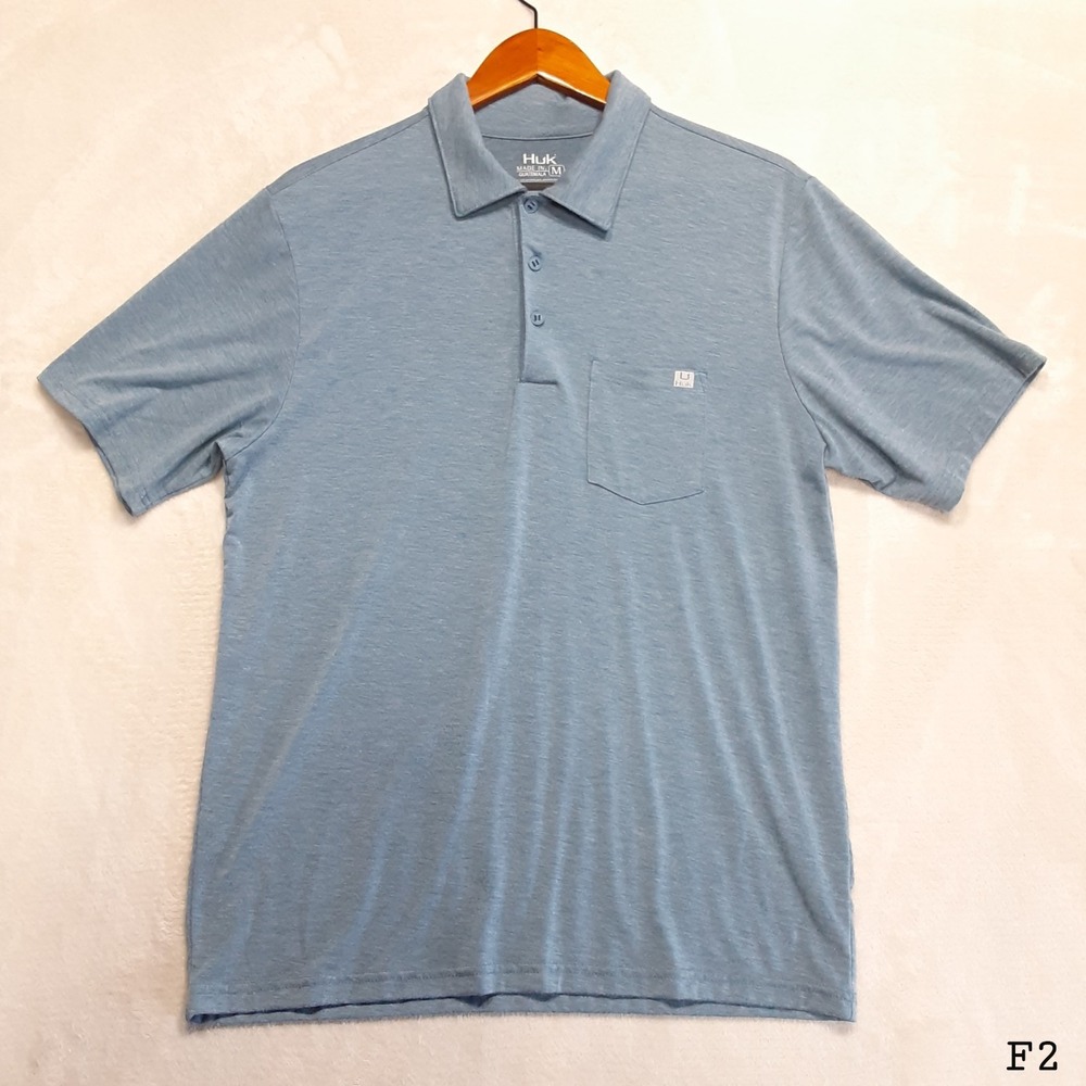Huk Mens Waypoint Performance Polo Medium Blue Chest Pocket - Picture 8 of 8